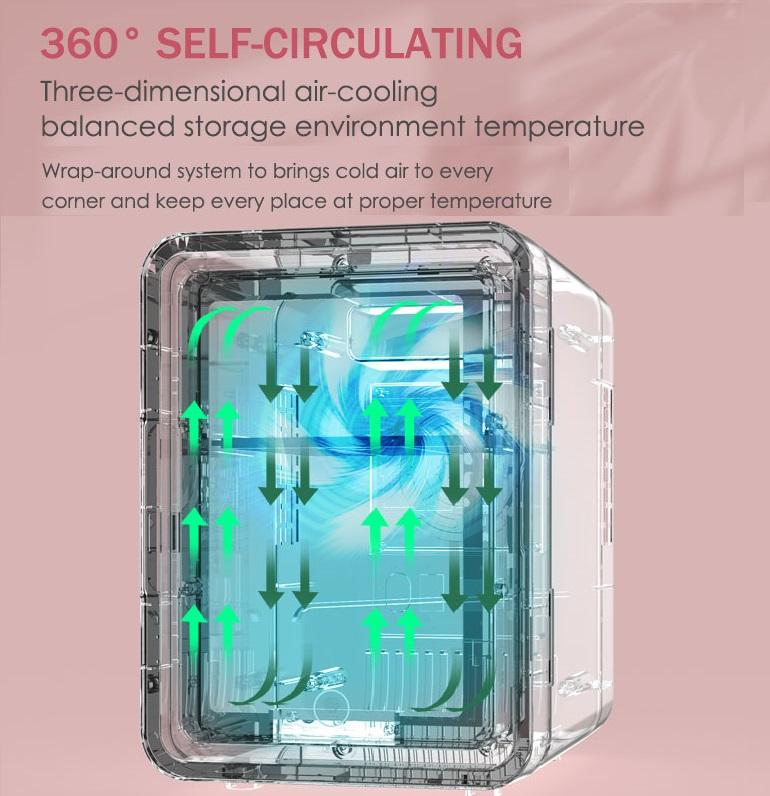 Mirror Glow Beauty Fridge 4L LED Touch Screen 3 Cooling Modes Silent 30dB Skincare & Drink Cooler/Warmer