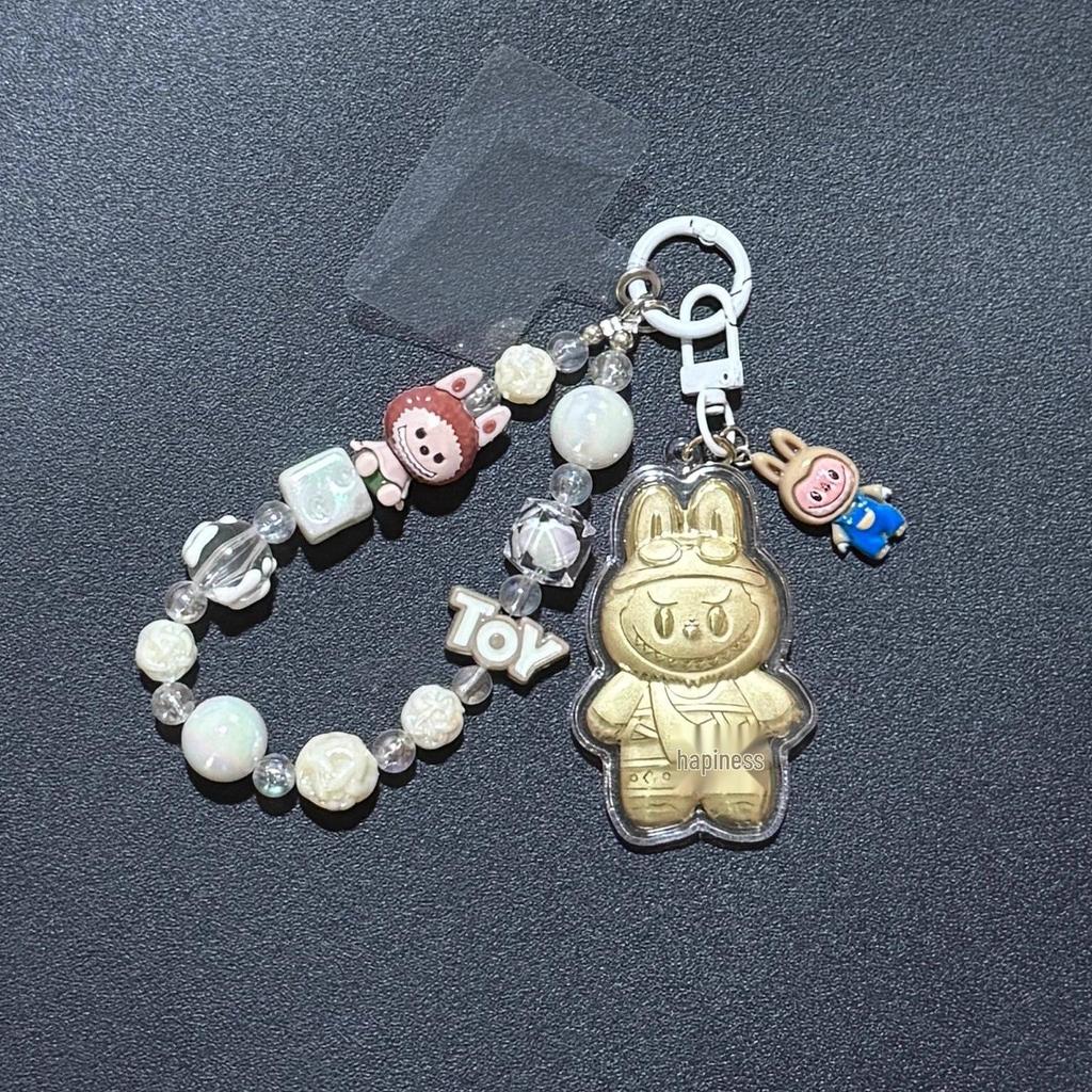 Golden 999 Pure Gold Mobile Phone Pendant Keychain Cartoon Plush Bag Charm
