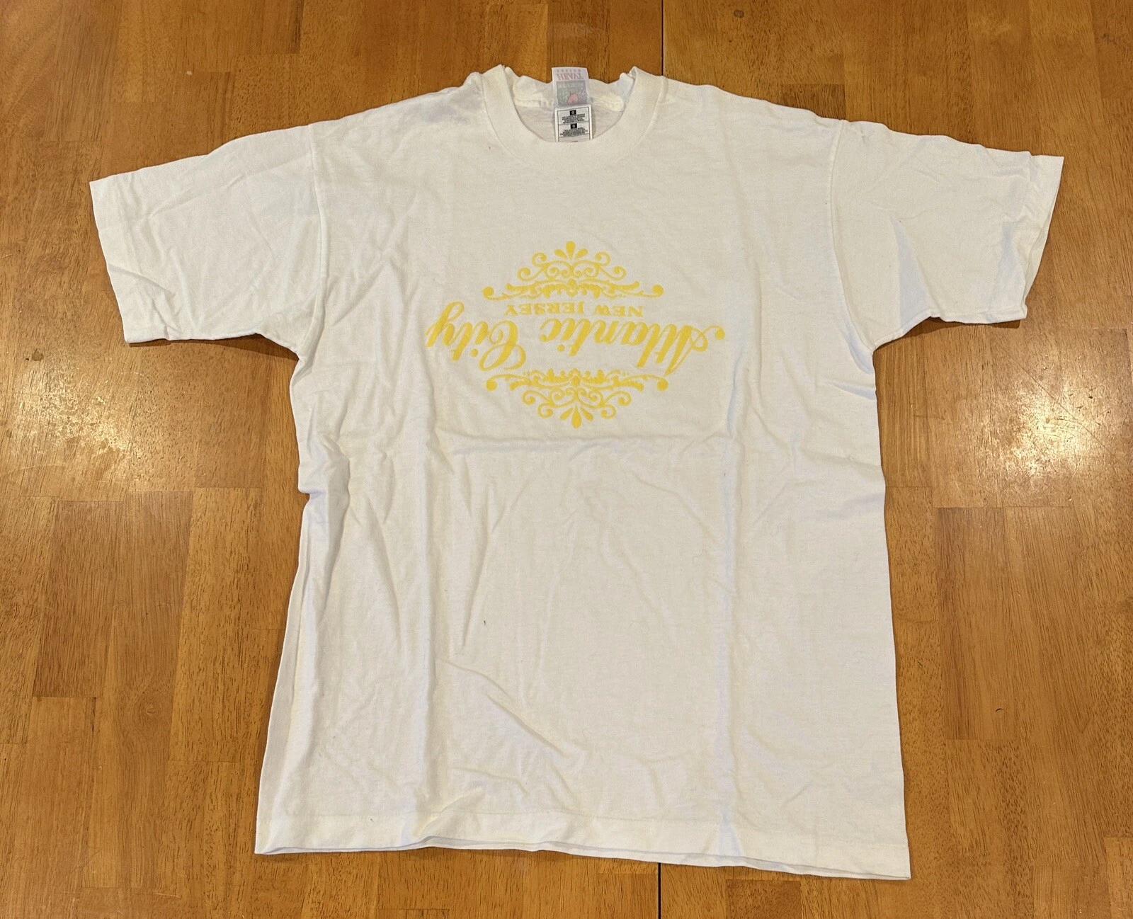 Vintage 90s Atlantic City T Shirt Large Single Stitch Upside Down 4XL