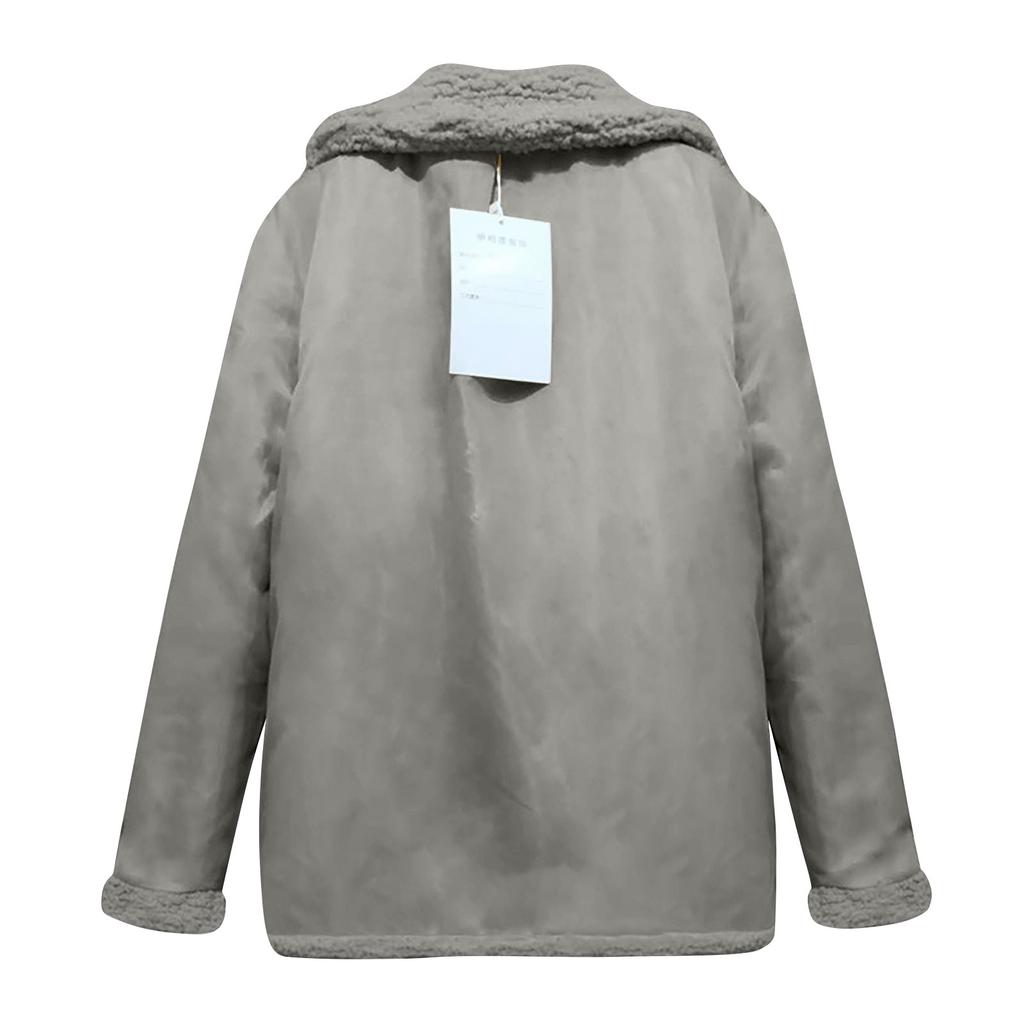 Women's Winter Casual Padded Thickened Suit Collar Button Lambswool Jacket Cardigan