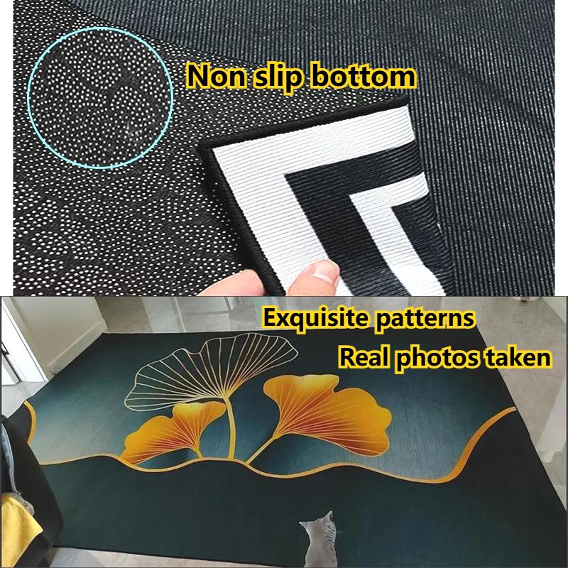 3D Vision Flower Plant Carpet Living Room Black Golden Design Sofa Large Area Rugs 200x300 Luxury Bedroom Non-slip Floor Mat