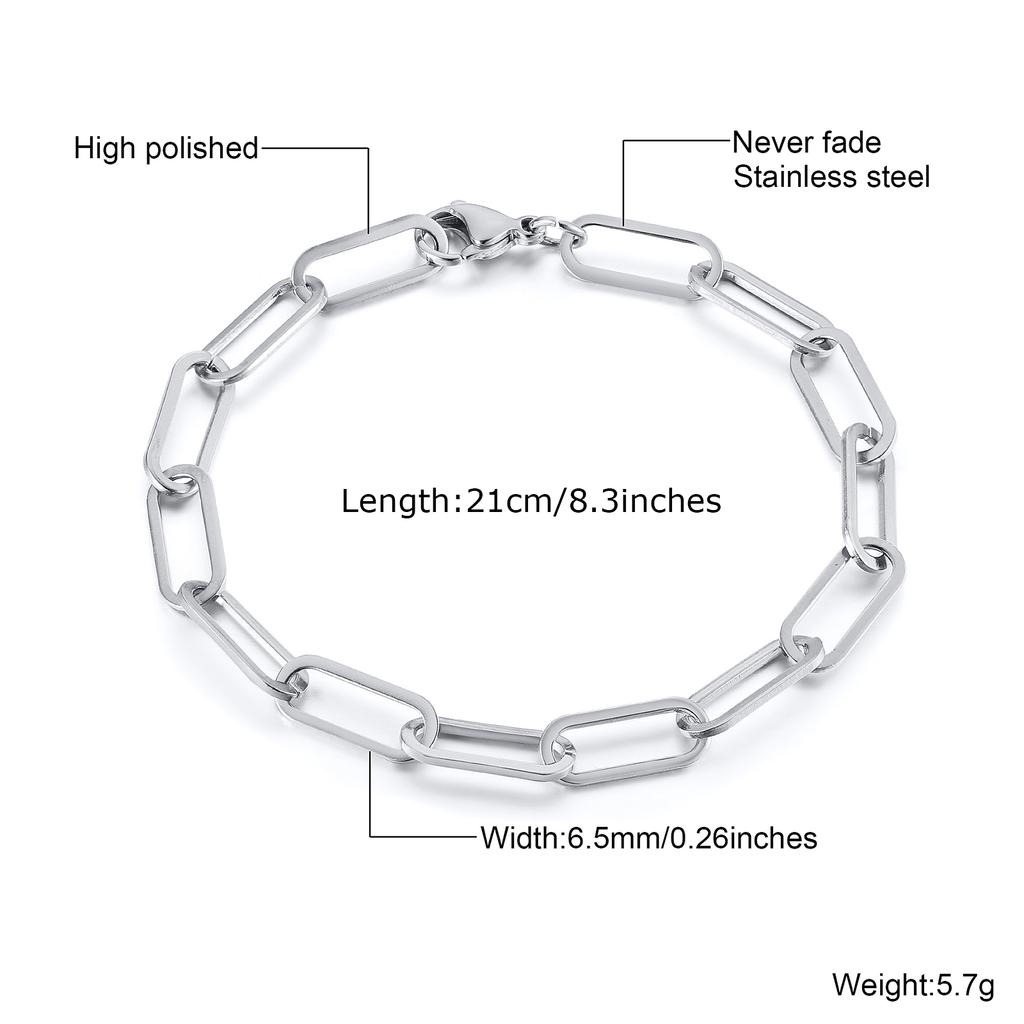 Paper Clip Link Bracelet, Chunky Chain Bracelets, Stainless Steel Hera Chain Link Bracelet for Men Women Jewelry