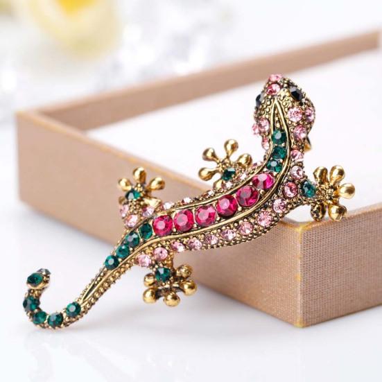Unisex Rhinestone Lizard Gecko Animal Creeper Brooch Pin Corsage Jewelry Gift