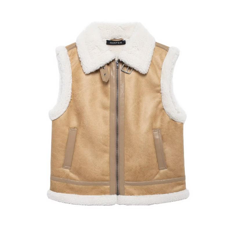 Womens Teddy Fleece Lined Fur Vest Winter Warm Sleeveless Jacket Street Style Zip Up Waistcoat