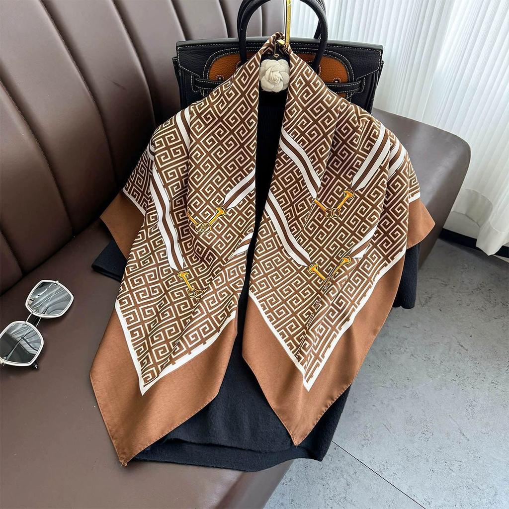 Spring and Autumn new Korean version striped fashion foreign style square scarf women's silk scarf dual-purpose imitation silk shawl scarf headband