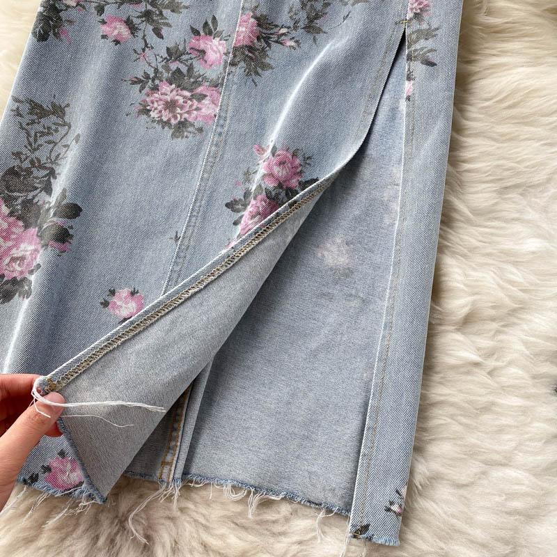 2025 Spring Denim Skirt Women's Autumn High Waist Slim Skirt A-Line Skirt Small Fork Skirt