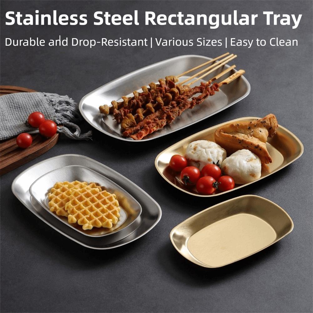 Portable Picnic Dinner Plate Stainless Steel Food Serving Tray Dessert Salad Plate Home Kitchen