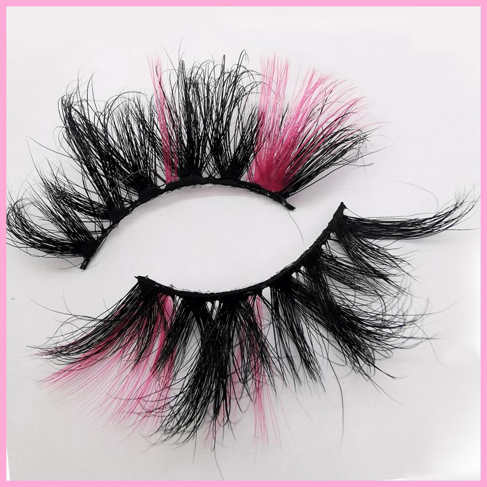 1 Pair Fluffy 25MM Mink Eyelashes Colored Lashes Bulk Wholesale Pink White Red Blue 5D Mink Lashes Supplies Makeup Tools