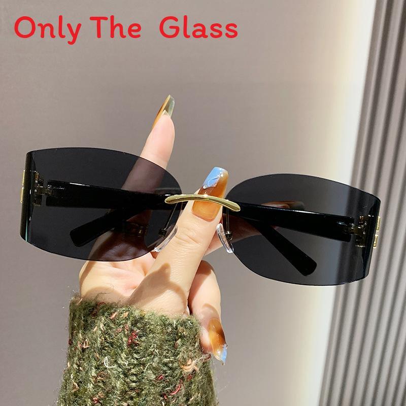 

New Fashion Female Square Rimless Sunglasses With Uv400 Protection For Travel And Parties Black