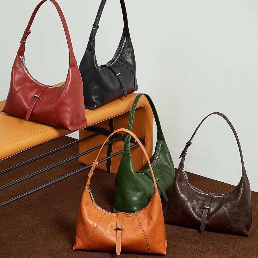 First Layer Crystal Vegetable Tanned Cowhide Retro Dumpling Bag Genuine Leather Shoulder Underarm Baguette Bag Hobo Women'S Bag