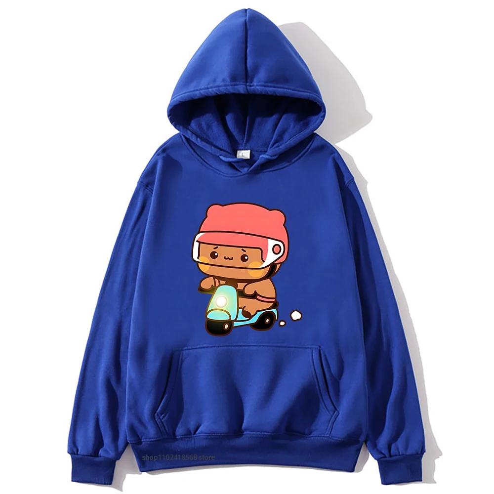 Mochi Brownie Bear Bike Riding Hoodie for Men Bubu Dudu Sweatshirt Couple Clothes Long Sleeve Clothing