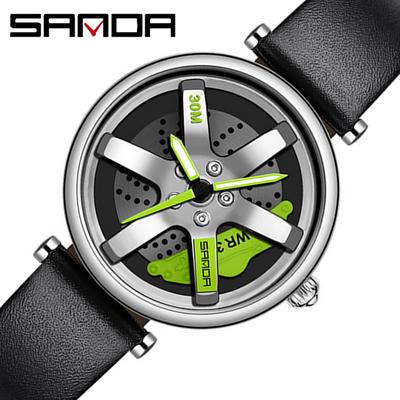 SANDA New Women's Watch Car Rotate Rotating Dial Female Quartz Watch Casual Personality Women's Belt Watch