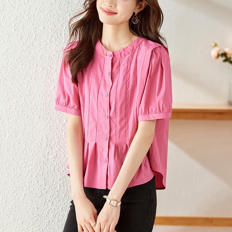 

Женская светло-лиловая хлопковая рубашка с коротким рукавом - Круглый вырез, Маленький размер, Повседневный летний топ XXL розовый