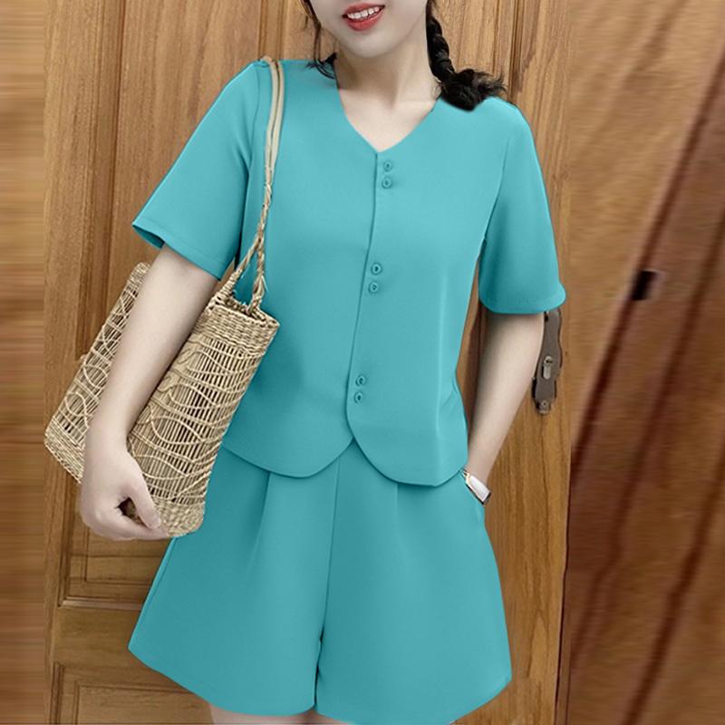 

ZANZEA Женская блузка с коротким рукавом и шорты Повседневный комплект из двух предметов M