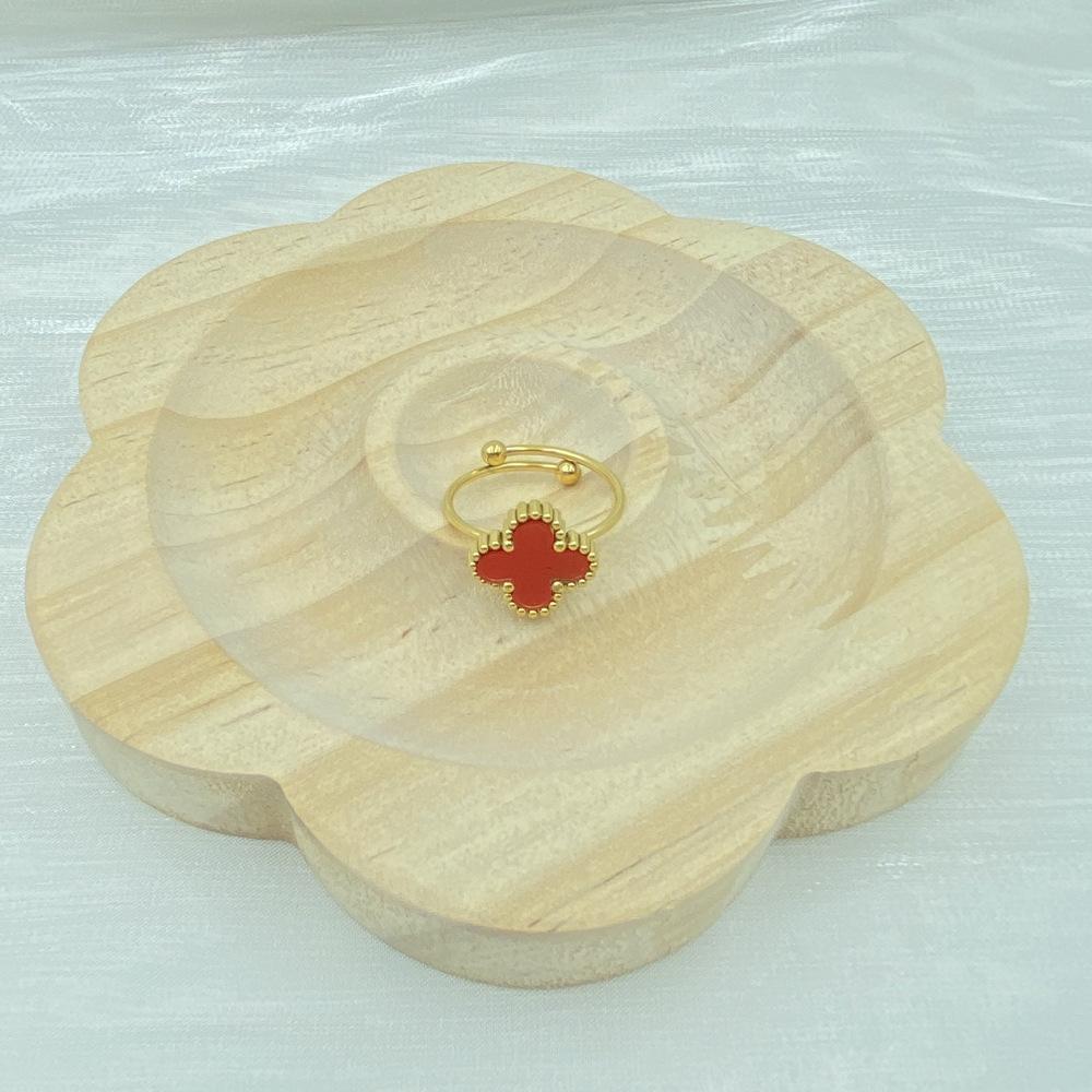 Anillo de Trébol de Cuatro Hojas de Moda de 13 mm Acero de Titanio Dulce Anillo Abierto de Trébol de Cuatro Hojas para Mujer