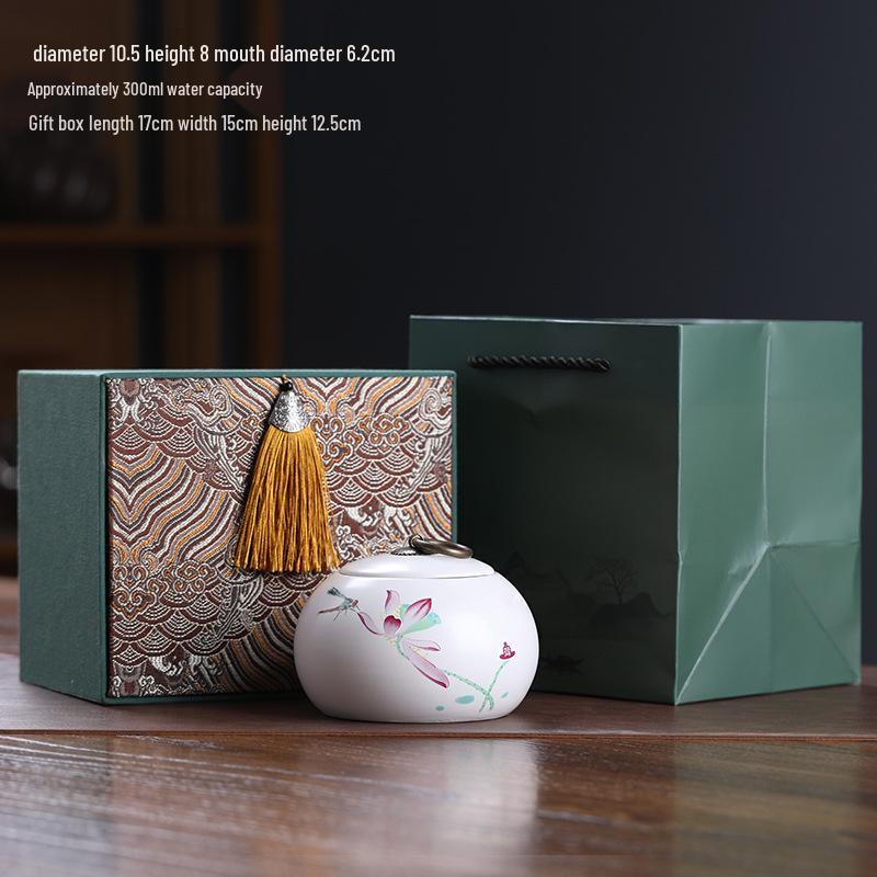 Ceramic Tea Caddy Souvenir: Small Moisture-Proof Jar for Pu-erh & White Tea, Ideal Gift with Logo