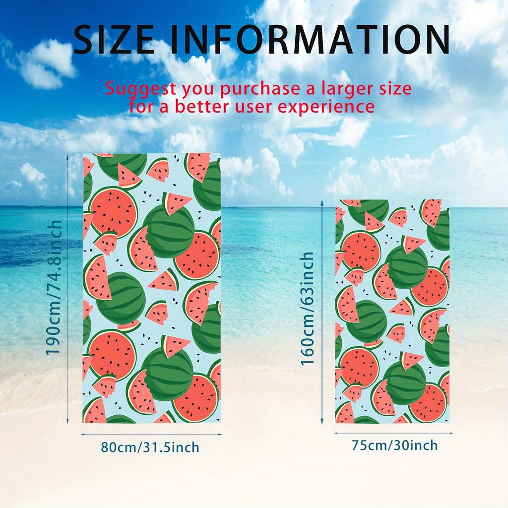 Cartoon Watermelon Print Beach Towel, Fruit Theme Quick-Dry Soft Absorbent Bath Towel, Sand-Resistant Lightweight Beach Towel