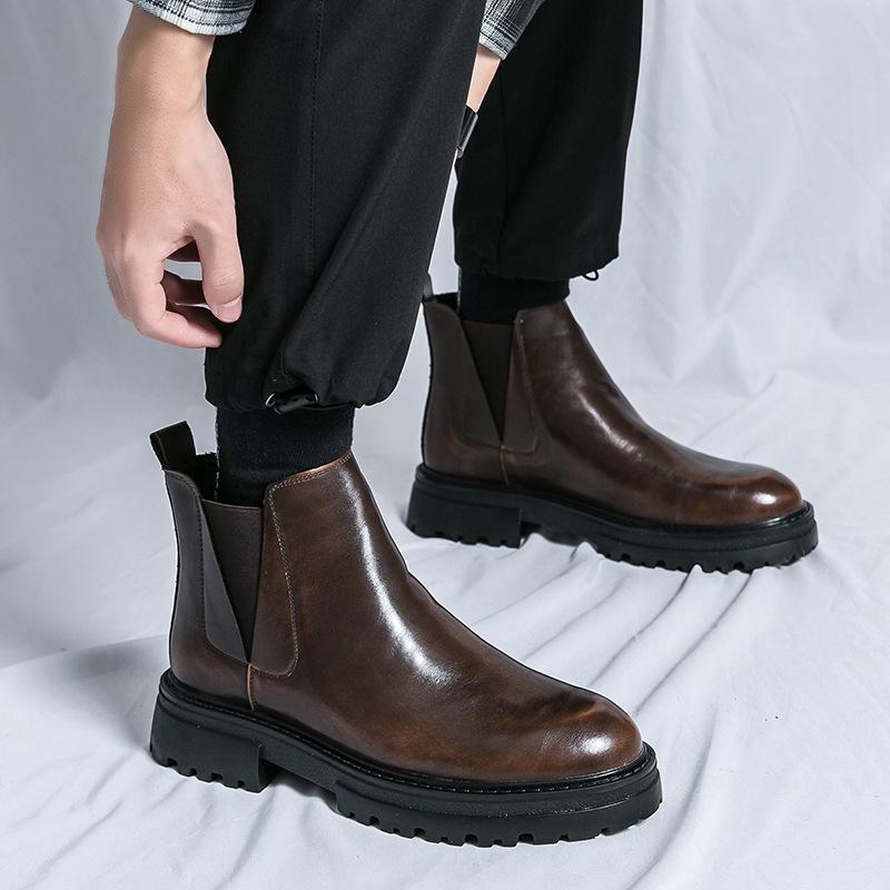 Casual Fashion Thick-soled Martin Boots Men's Korean Version of British Style High-top Foot Cover To Increase the Height of Short Boots Men