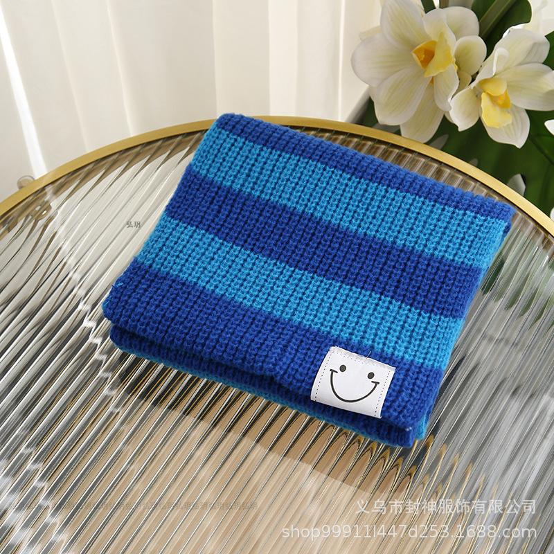 Autumn/Winter New Knitted Scarf Women's Korean Version Sweet Student Stripe Color Blocked Woolen Neck