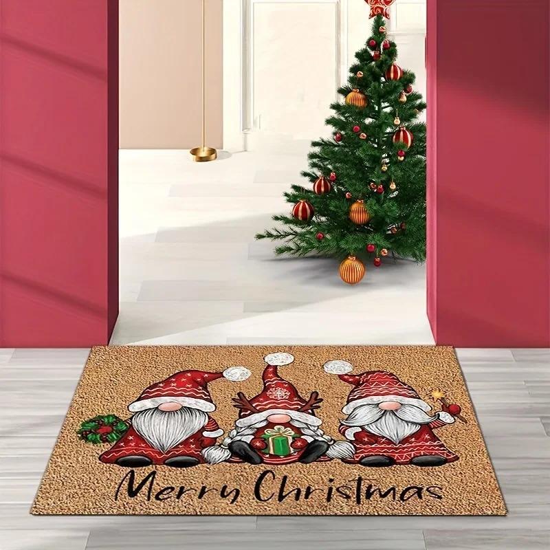 Christmas Gnome Doormat Merry Christmas Design Red Hat Figurines Floor Mat For Festive Entryway Holiday Decor 30x50cm