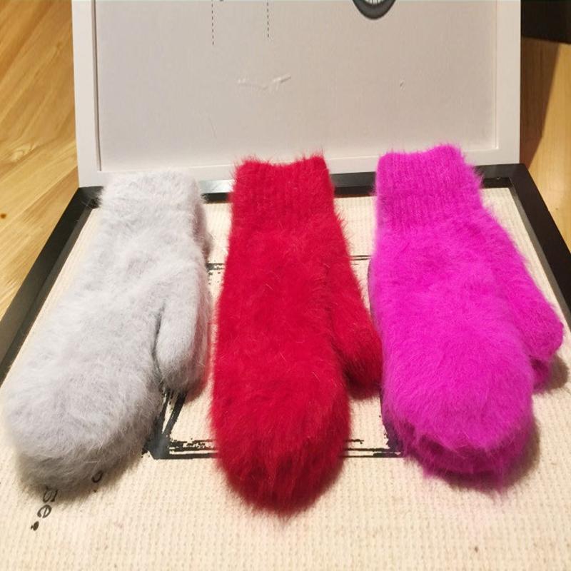 Warmer Rabbit Fur Gloves Female Mittens Winter Outdoor Soft wool Fingerless Gloves winter Gloves for Women Girls christmas Gifts