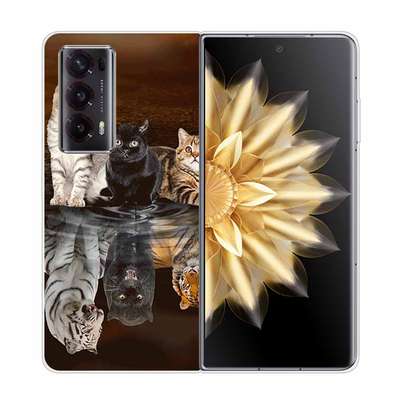 For Honor Magic V2 Case Transparent Hard PC Back Cover for Honor Magic V2 5G Phone Cases Magic V 2 Cartoon Cat Funda Shells Capa Honor Magic V2