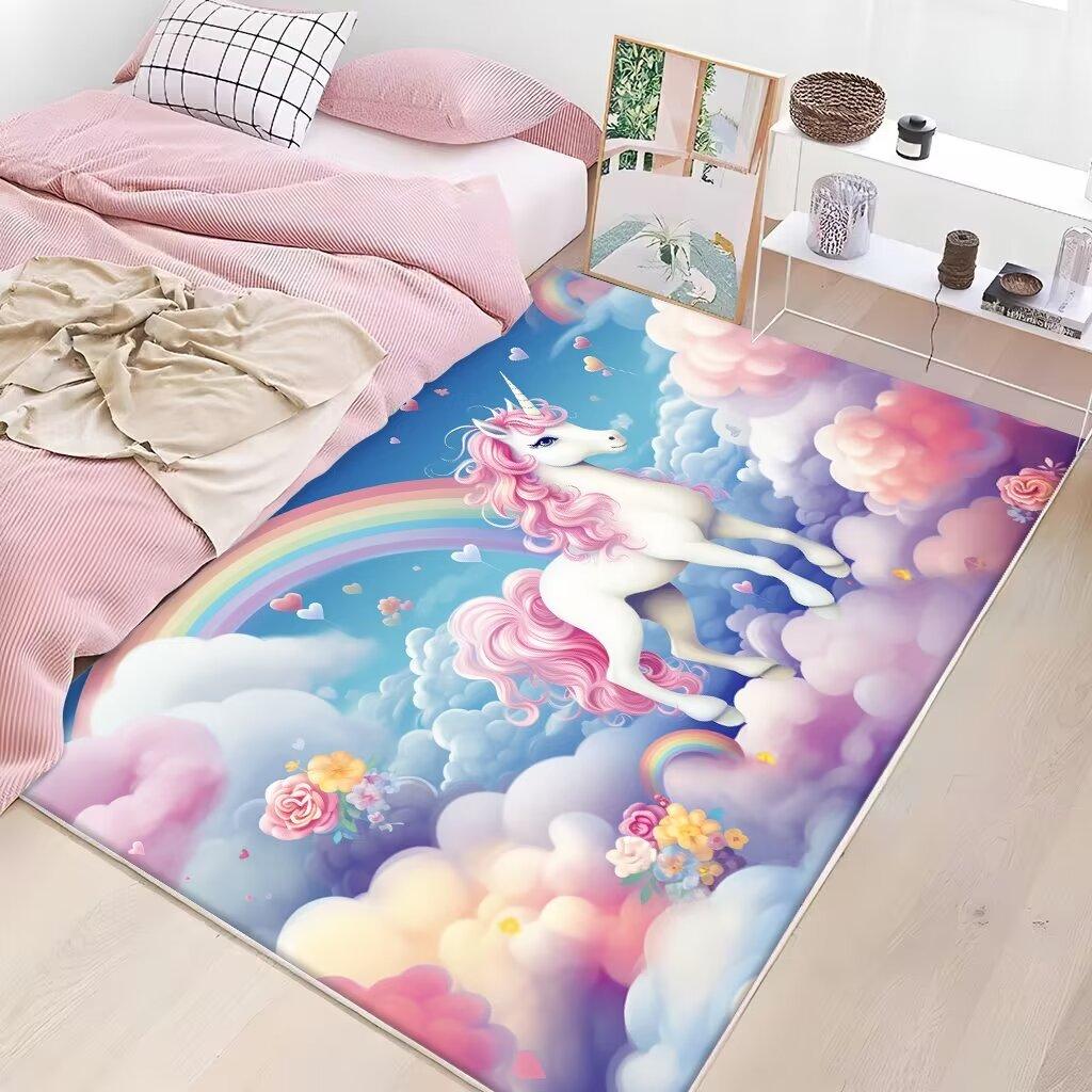 Cute Pink Fluffy Carpet Washable Non Slip Large Area Rug for Kids Bedroom Home Decor Flannel Mat