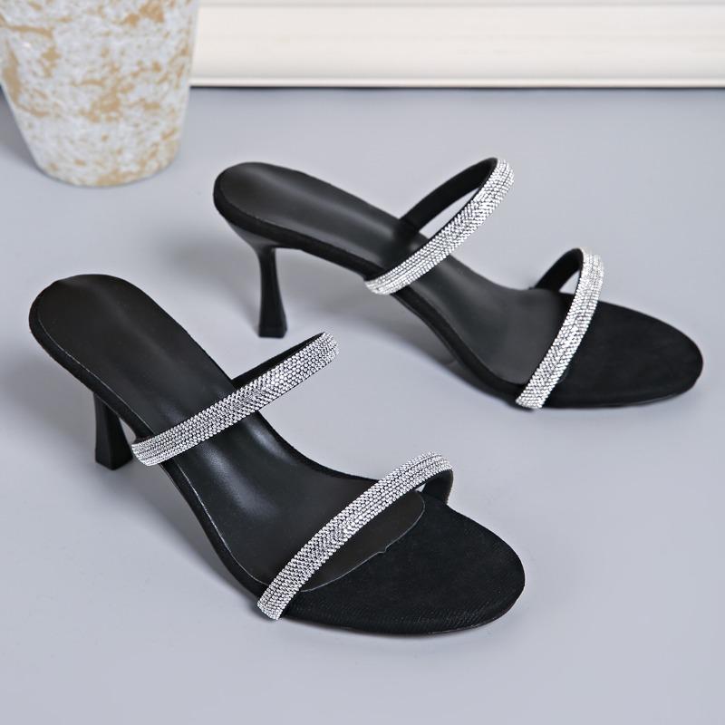 Women s Summer 2026 New Heels Women s Pointed Toe Metal Buckle Stiletto Heel Studded Sandals 36 чёрный