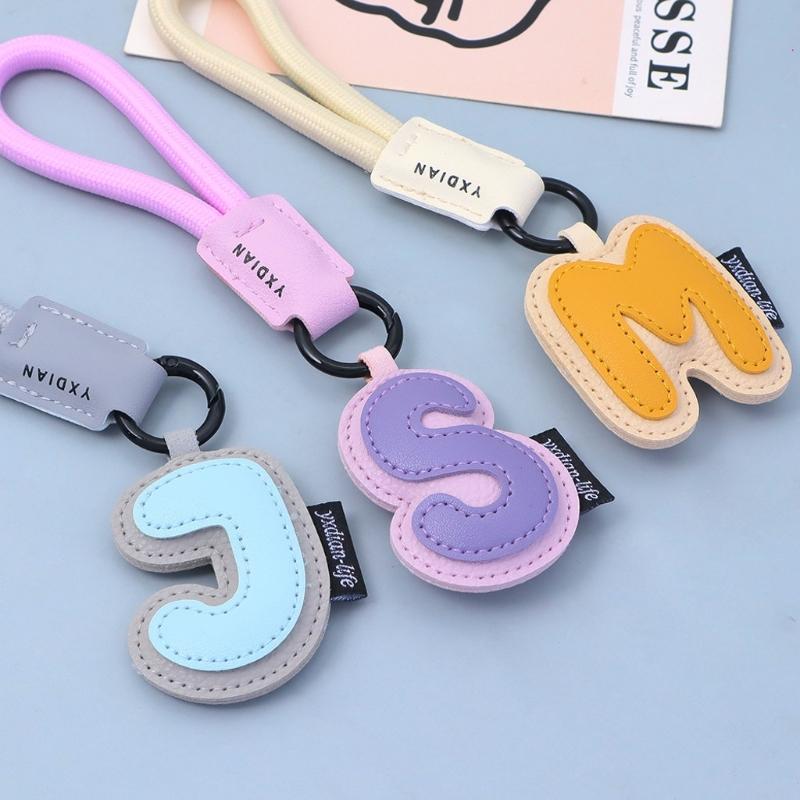 Stylish Alphabets Keychain Charm Sturdy PU Leather Keyrings Pendant Accessory for Bags and Keys Gift Choice