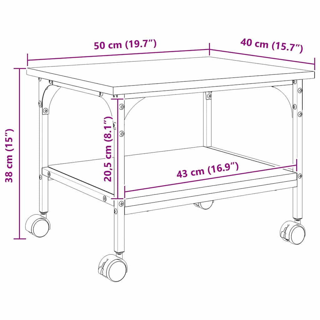 Printer Stand Black Oak Effect 50 x 40 x 38 cm