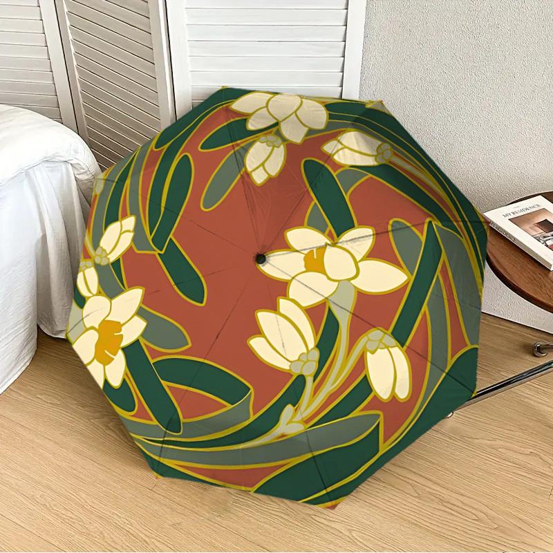 

1PC Flower Pattern Automatic 8-Bone Folding Umbrella - Durable Polyester & Iron Frame,Userfriendly Operation yy250929174