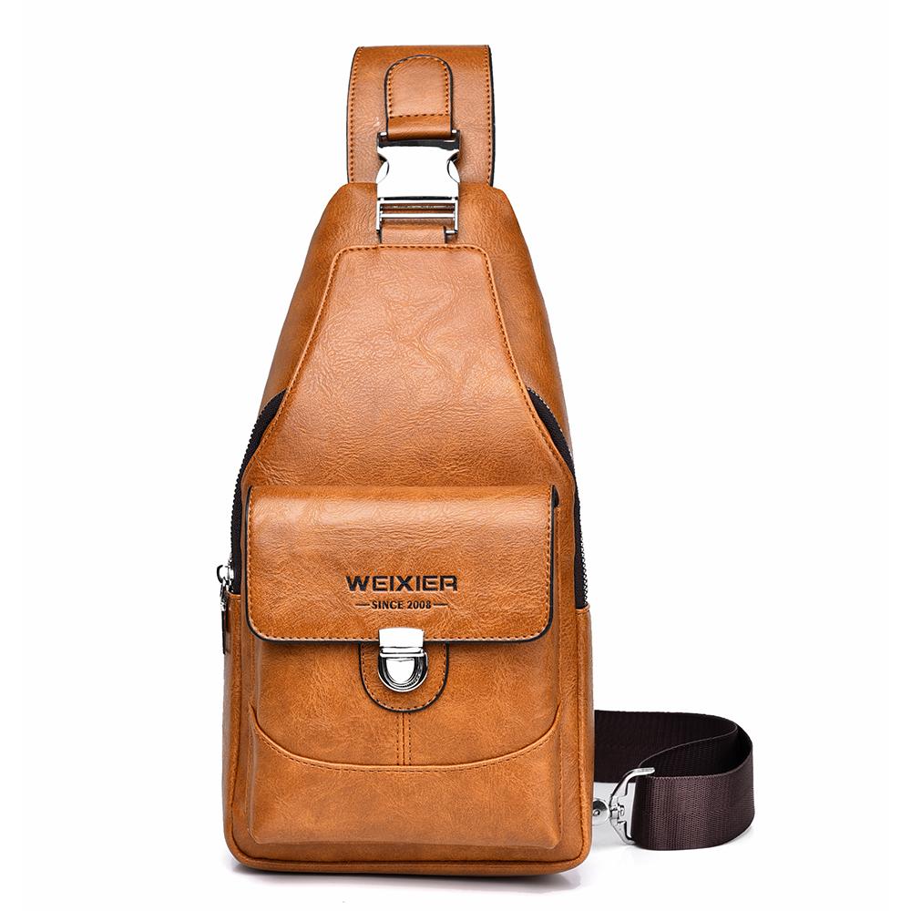 WEIXIER Men's Leather Sling Bag Crossbody Backpack Water-Resistant Shoulder Bag for Travel, Hiking, Daily Commute
