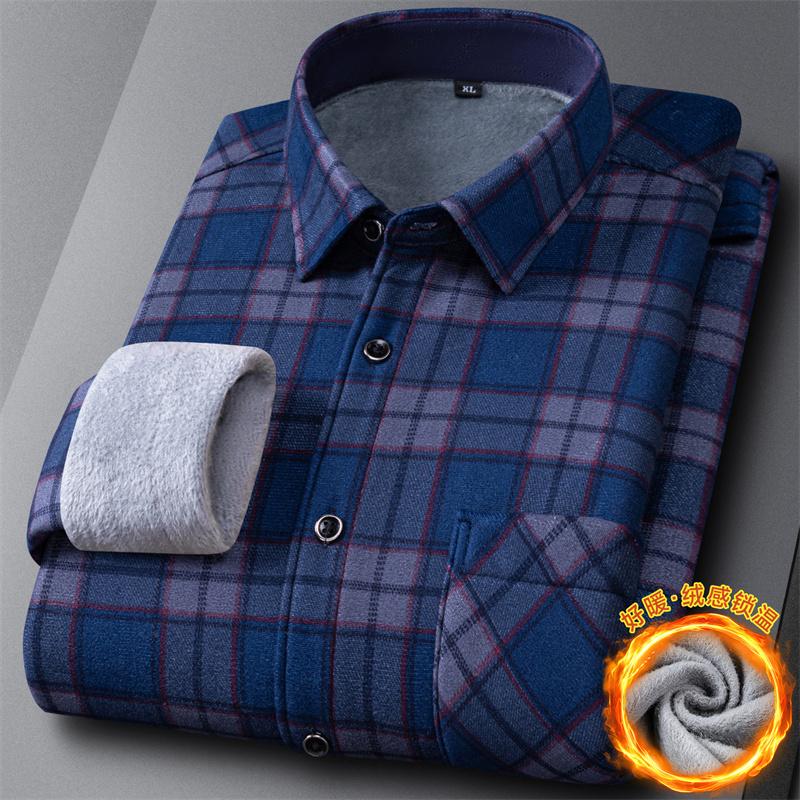 New Fashion Men's Double-sided Fleece Shirt Long Sleeve Thickened Autumn Winter Plaid Print Versatile Casual Daily Home Big 6XL
