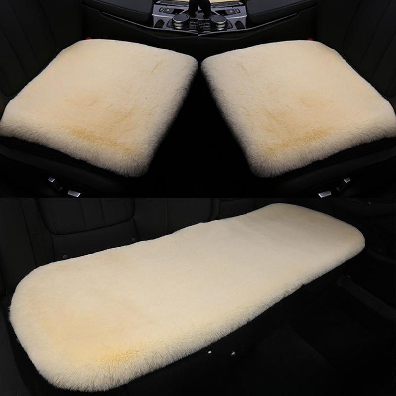 Winter Plush Car Seat Cushion Without Backrest Three-piece Set, Short Plush Warm Single Seat Anti-slip Plush Cushion for Rex Rabbits
