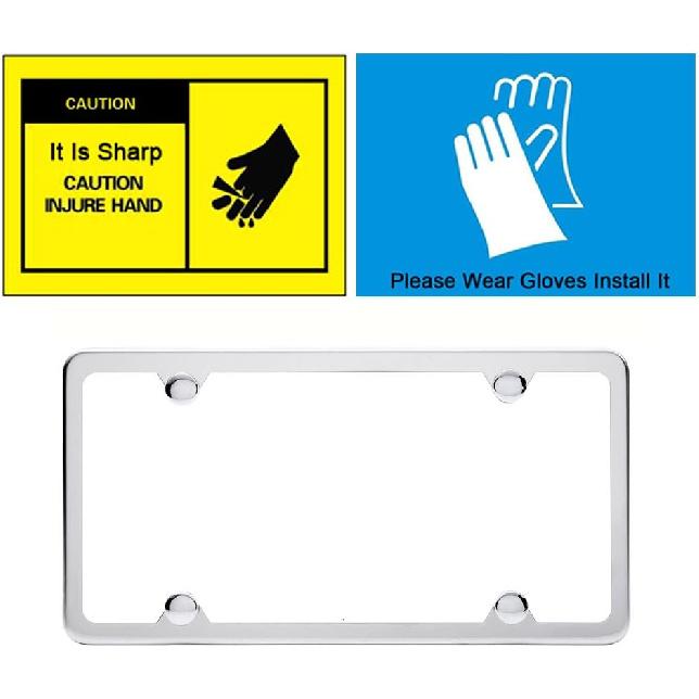 License Plate Frames, Indeed BUY 2 Pcs 4 Holes Slim Stainless Steel Polish Mirror License Plate Frame And Chrome Screw Caps