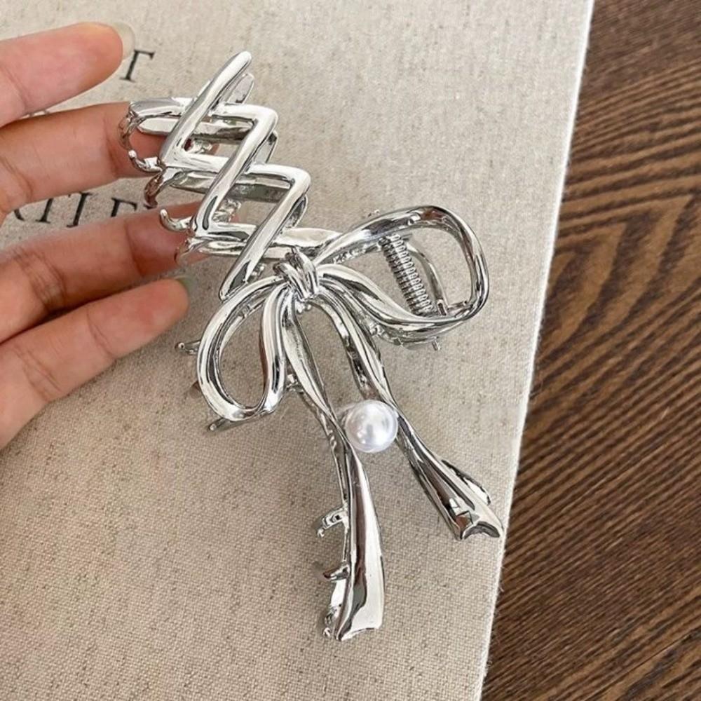 Vintage Ribbon Bow Hair Claw Zinc Zinc Alloy Balletcore Hairpin Retro Bowknot Hair Clip Makeup Hair Clips