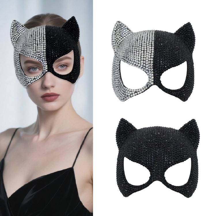 Halbgesichtsmaske Venezianische Maske Strasssteine Maskenball Maske Katzenmaske Maskenball Maske für Halloween Karneval Cosplay
