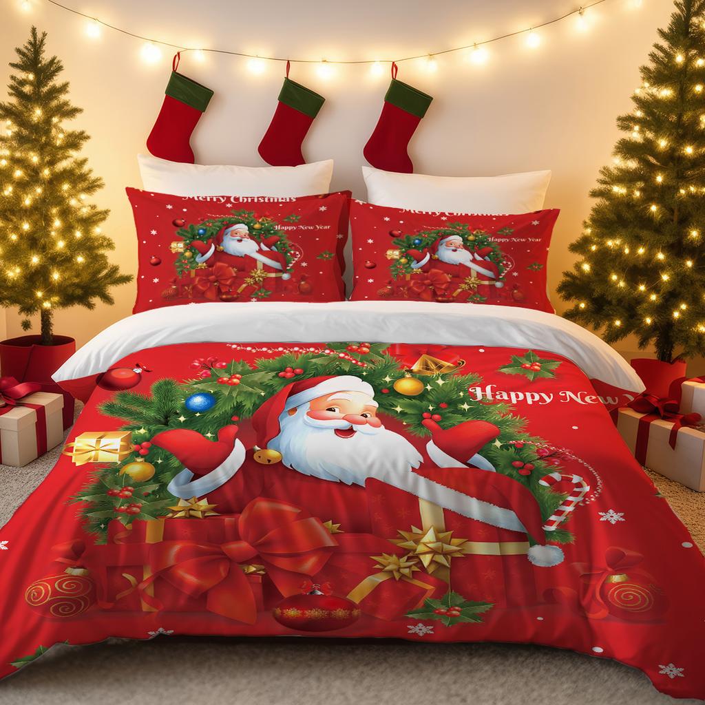 Christmas Bedding Quilt Cover Three-Piece 3D Digital Printing Kit Pillowcase Quilt Cover Home Textile