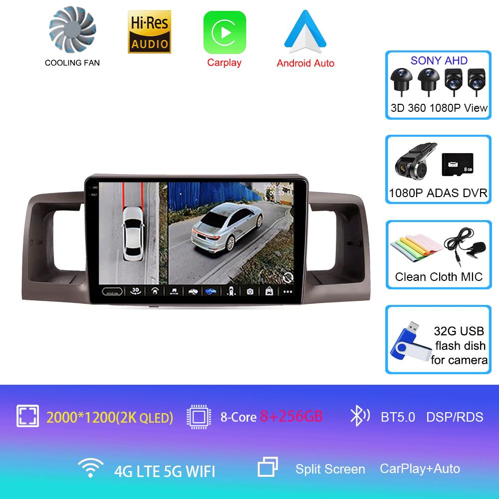 For Toyota Corolla E120 2000 - 2004 Car Radio Android 14 Carplay Multimedia Navigation Video DVD Autoradio Stereo 2din 4G+wifi