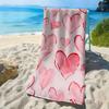 Pink Grid Gradient Heart Print Beach Towel Quick Dry Sandproof Towel Cute Pastel Sweet Style Summer Holiday Pool Towel