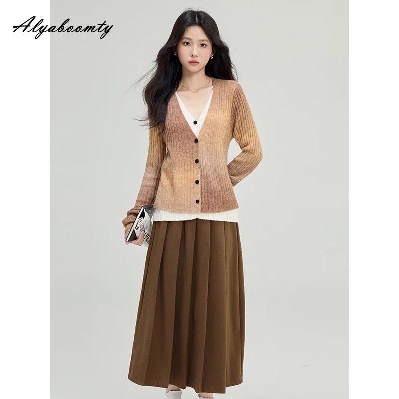 French Style Spring Autumn Women Knitted Cardigan Contrast Color V Neck Knitting Top Long Sleeve 1 Piece Patchwork Feminine Outerwear