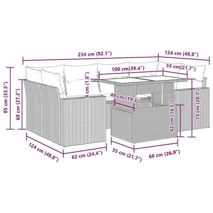 VidaXL Garden Lounge Set with Cushions 7 Pcs Beige Braided Resin 3326270