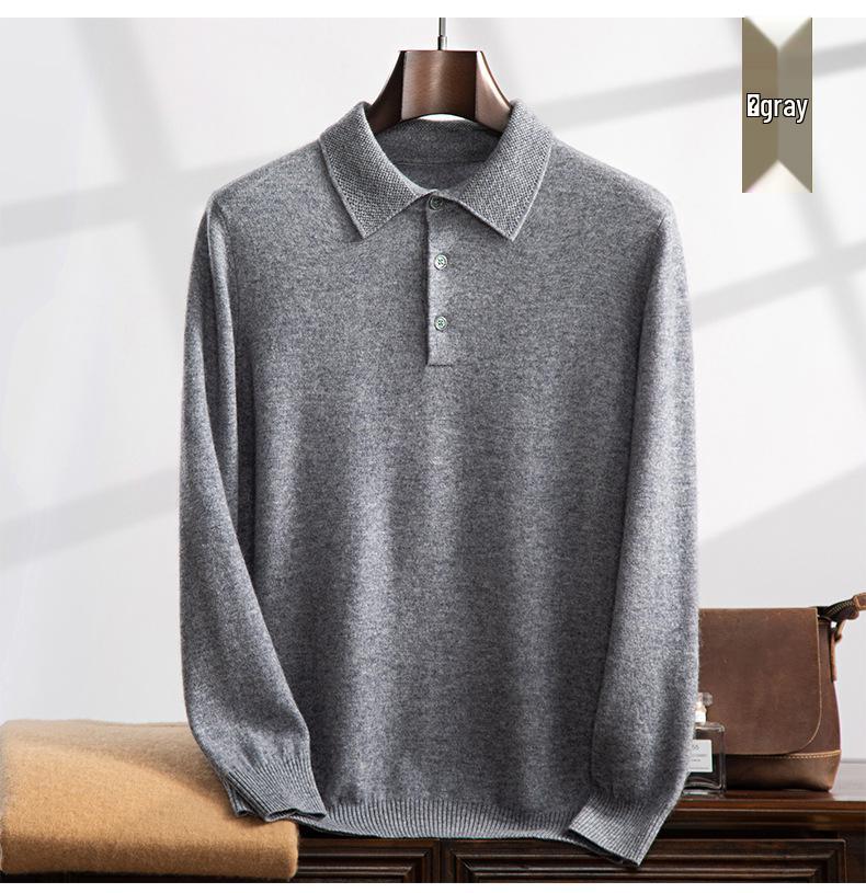 Men's Cashmere Polo Collar Sweater - Autumn/Winter Knit Base Layer