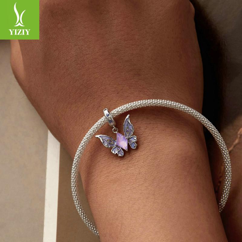 Vintage Magic Butterfly Diy Bracelet Necklace Pendant, Purple Elegant S925 Sterling Silver Beaded