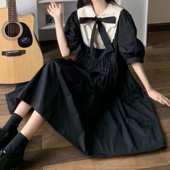 Tatlı Lolita Elbise Kadın Kawaii Zarif Vintage Elbiseler Bahar Tatlı Sevimli Puf Kollu Tiki Tarzı Sundress Moda Elbise