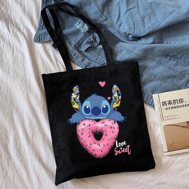 Lilo & Stitch Print Canvas Shoulder Backpack and Shopping Bag