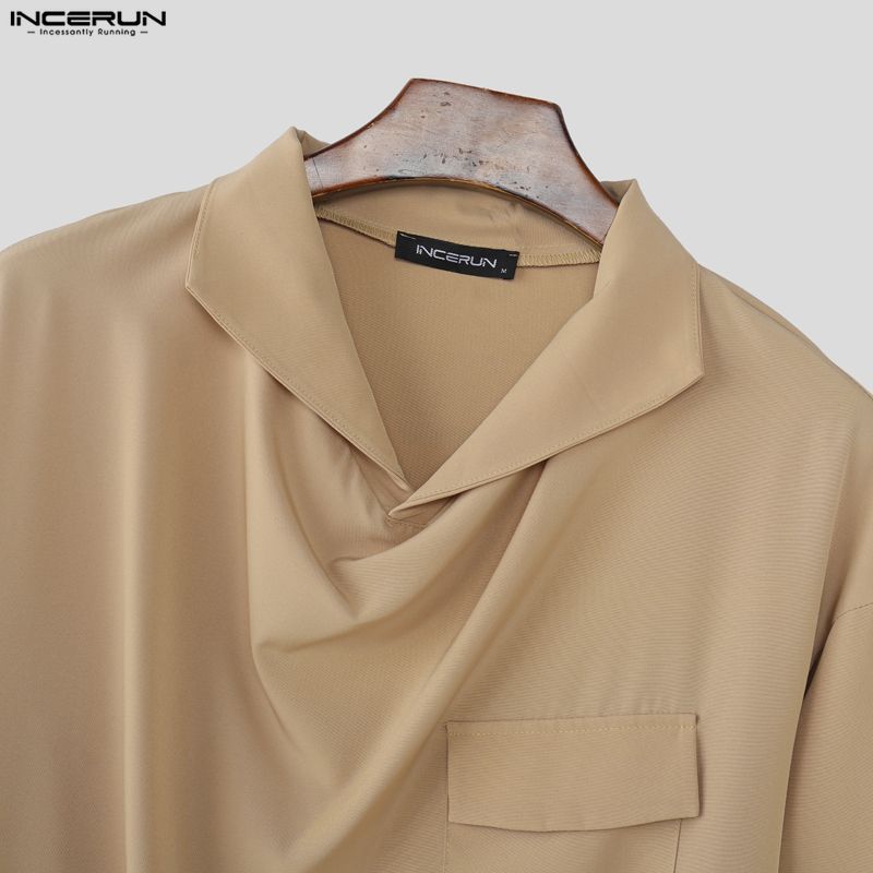 INCERUN Camicie Lunghe Casual Larghe da Uomo con Collo a Sottana e Maniche a 3/4
