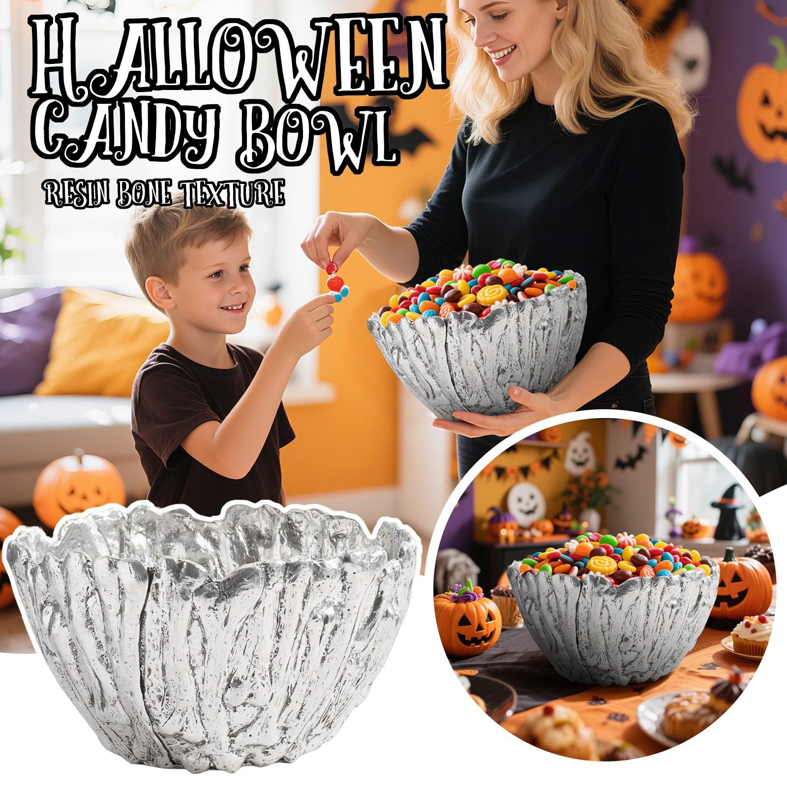 

Halloween SkeletonBone Candy Bowl - SilverResinBone Texture Bowl, A Strange Halloween Decorative Item For Candies/Snacks One Size