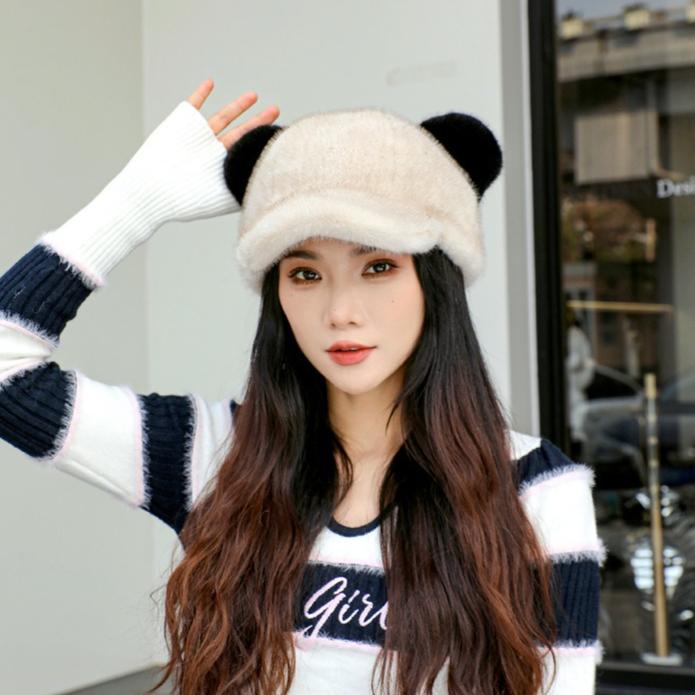 Neue Nerz-Haube Damen Winter Warm Pompon Niedliche Mütze Verdickte Warme Damenmütze Outdoor