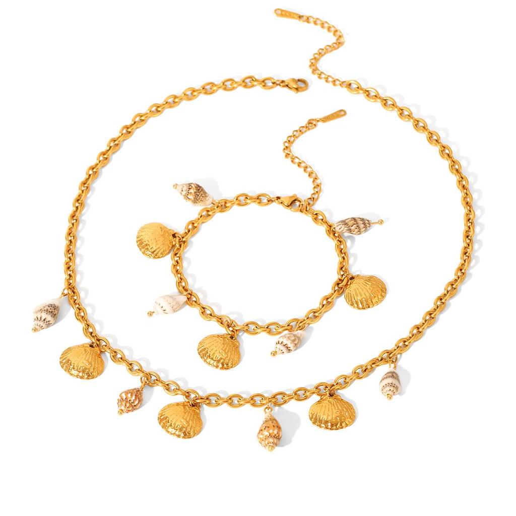 Edelstahl Ozean Stil Seestern und Muschel Halskette & Armband Set für Frauen